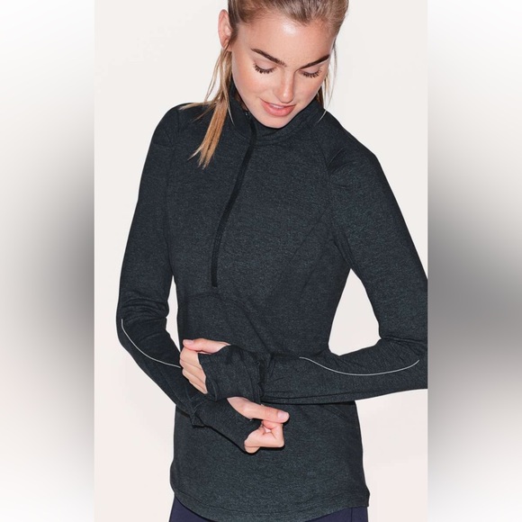 Lululemon Extra Mile 1/2 Zip - Heathered Nocturnal Teal / Black - Picture 2 of 11